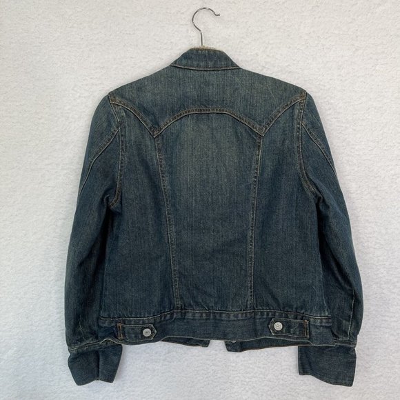 GAP Women's Y2K Sherpa Lined Snap Up Denim Jean Jacket Size S Blue - Picture 2 of 12